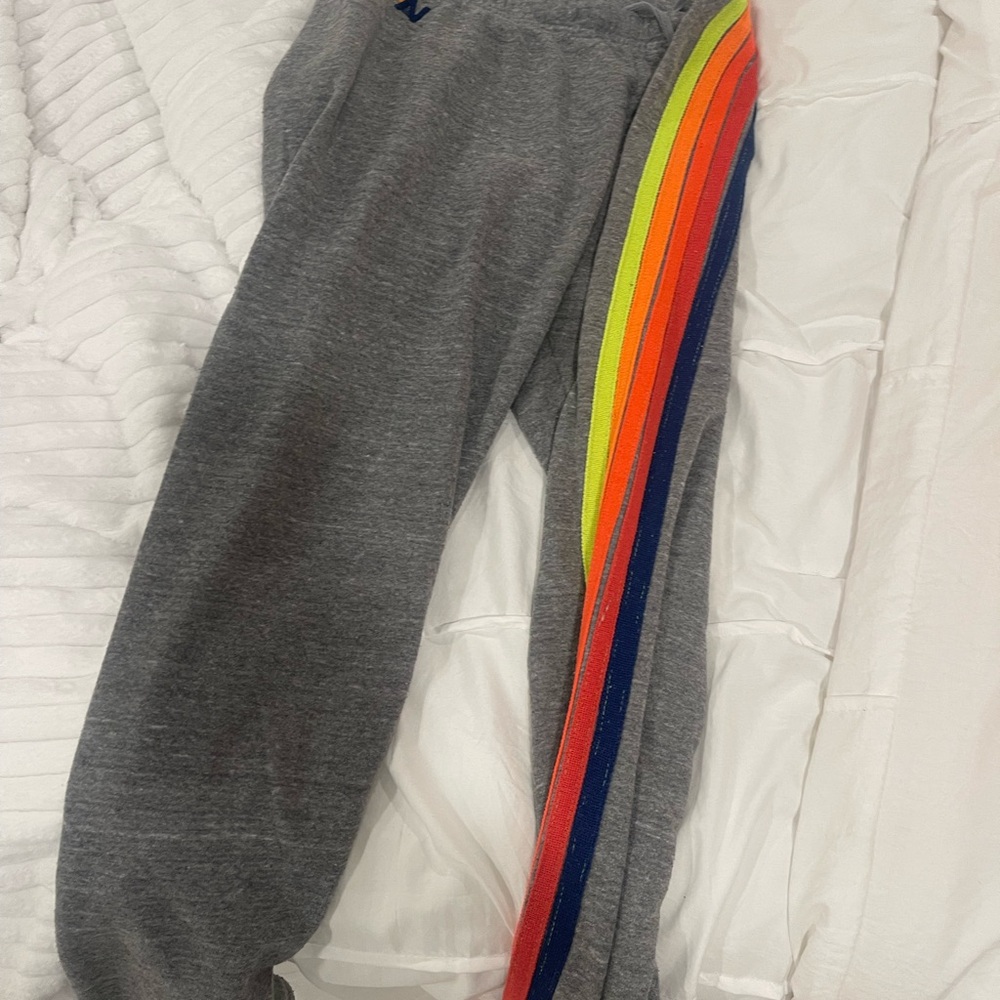 Aviator Nation Gray Sweatpants with Rainbow Stripes